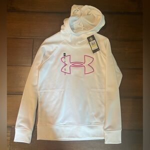 Under Armour White and Pink Logo Hoodie